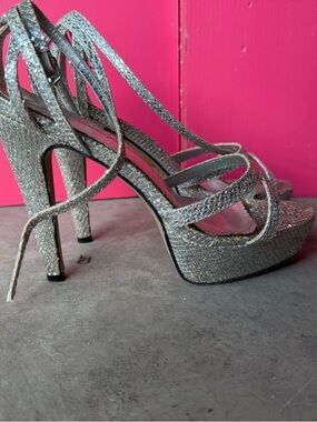 Johnathan Kayne Silver Metallic Strappy Platform Heels